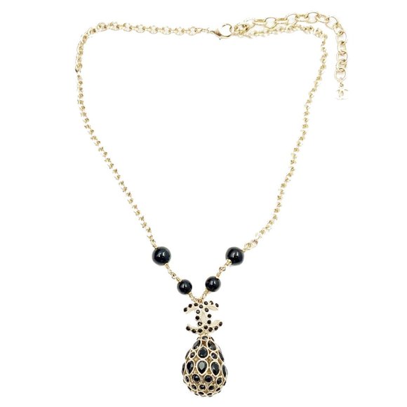 Chanel Brand New Gold CC Black Stone Crystal Tear Drop Pendant Necklace - Picture 1 of 4